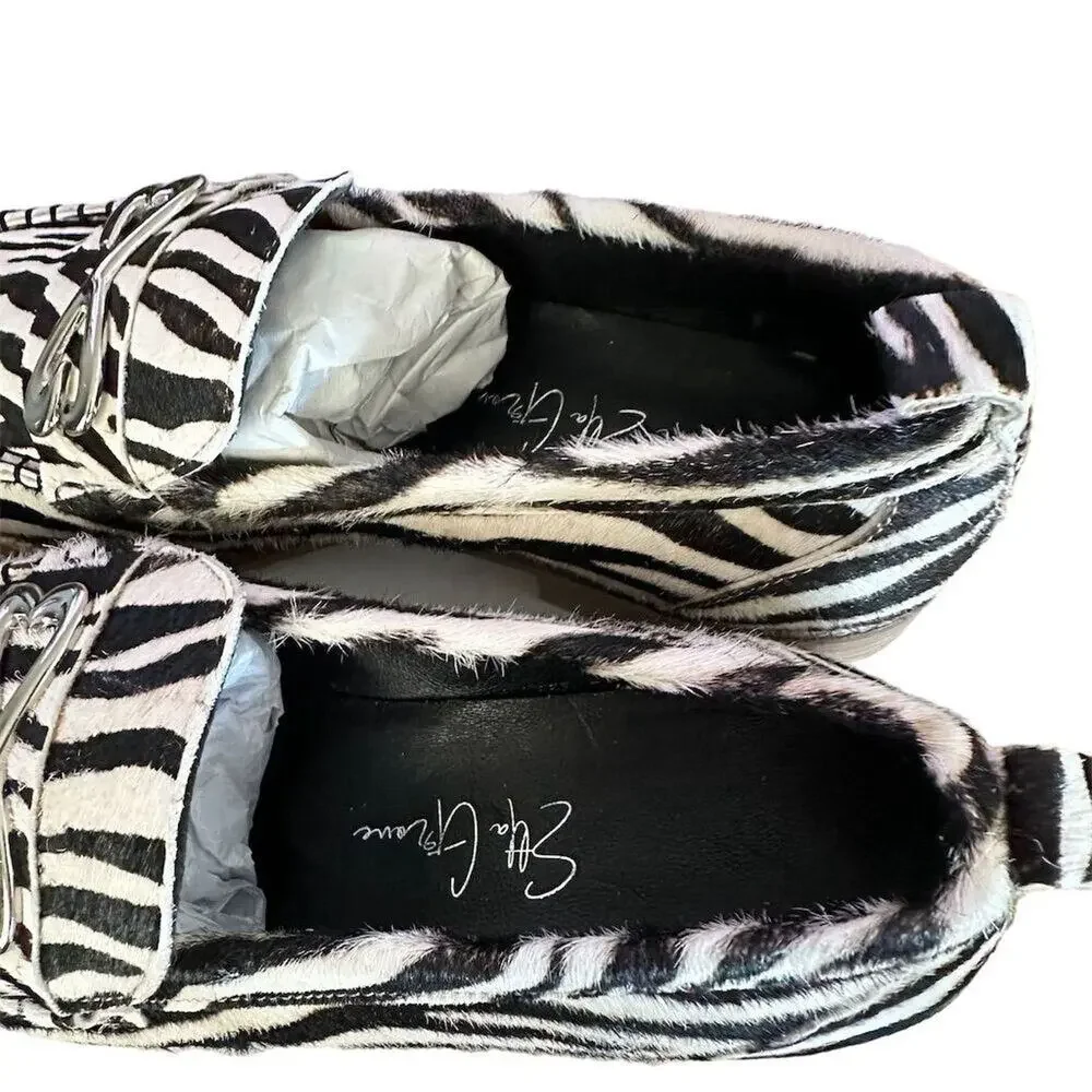 NWOT Etta Grove Women's Zebra calf hair Print‎ Loafers Size 9 Multicolor Flats